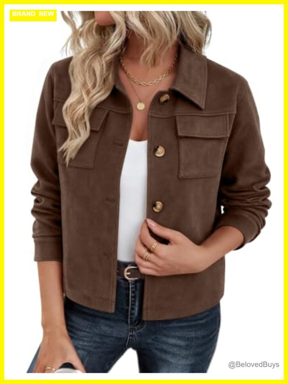 Faux Suede Cropped Jacket Button Up Collared Shacket Fall Casual Coat